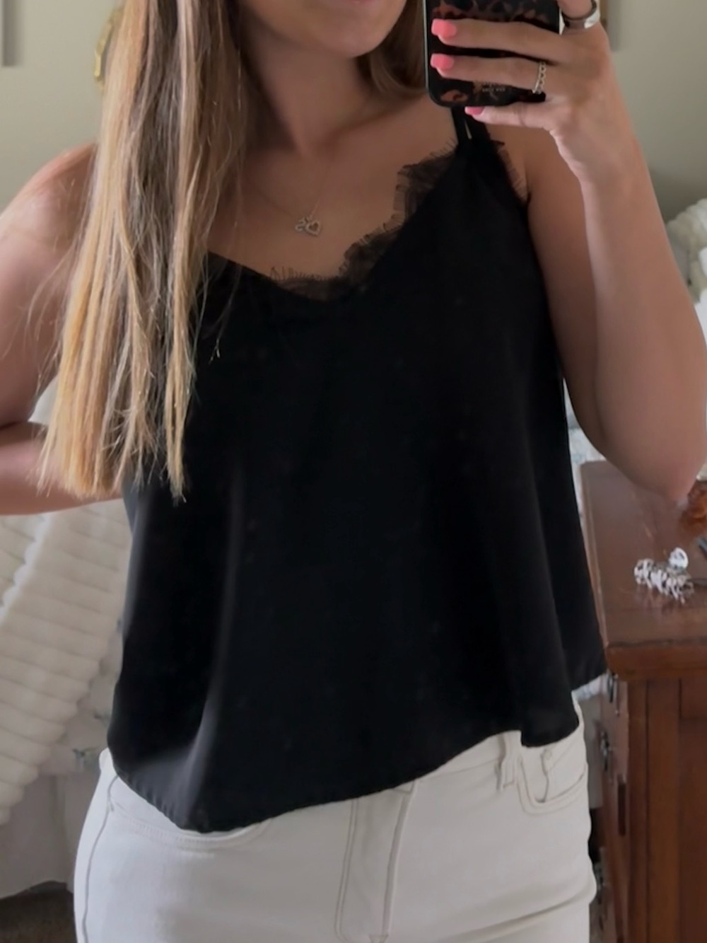 Blue Rain Black Lace-Trim Cami Top